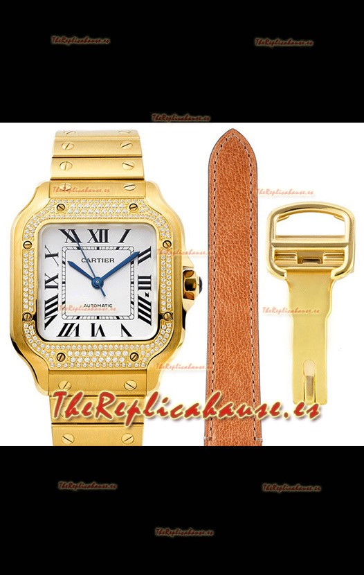 Cartier "Santos De Cartier" Mens XL Reloj Réplica a Espejo 1:1 Caja en Oro Amarillo