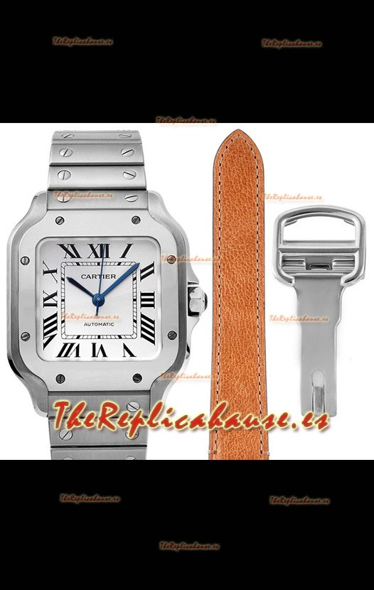 Cartier "Santos De Cartier" Mens XL Reloj Réplica a Espejo 1:1 Caja en Acero Inoxidable - Bisel Blanco
