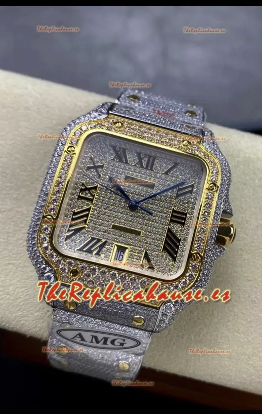 Cartier "Santos De Cartier" Acero 904L Diamantes Dial Romano Répilca a Espejo 1:1 - 40MM - Diamantes Genuinos