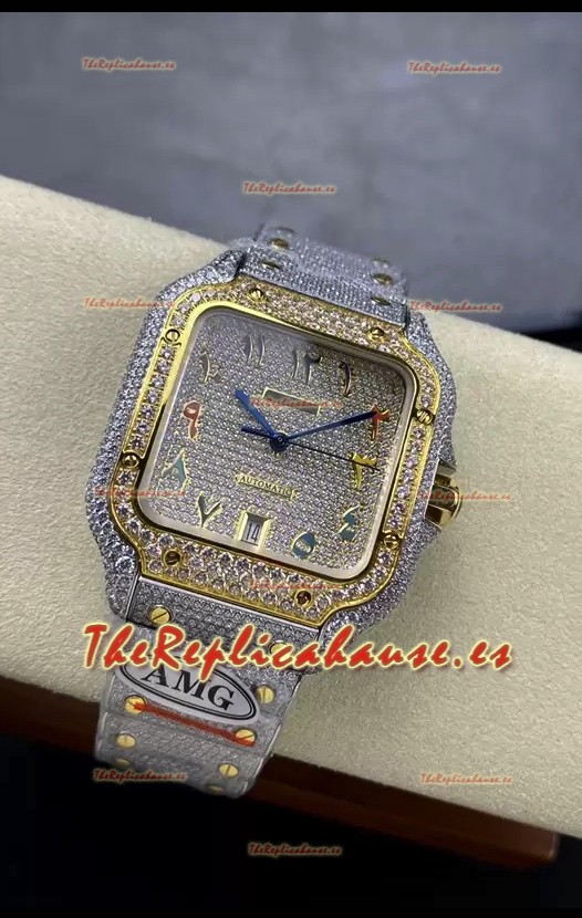 Cartier "Santos De Cartier" Acero 904L Diamantes Coloreados Dial Árabe Réplica Espejo 1:1 - 40MM - Diamantes Genuinos
