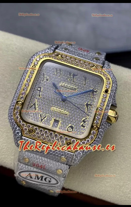 Cartier "Santos De Cartier" Acero 904L Diamantes Dorados Dial Árabe Réplica Espejo 1:1 - 40MM - Diamantes Genuinos