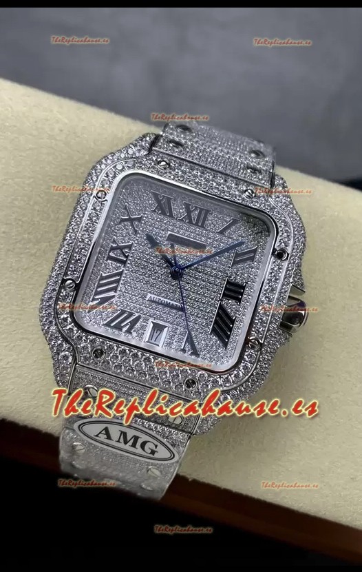 Cartier "Santos De Cartier" Acero 904L Diamantes Dial Romano Répilca a Espejo 1:1 - 40MM - Diamantes Genuinos