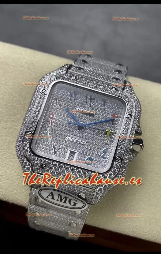 Cartier "Santos De Cartier" Acero 904L Diamantes Dial Árabe Répilca a Espejo 1:1 - 40MM - Diamantes Genuinos