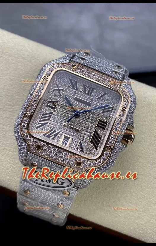 Cartier "Santos De Cartier" Acero 904L Diamantes Dial Romano Réplica a Espejo 1:1 - 40MM - Diamantes Genuinos