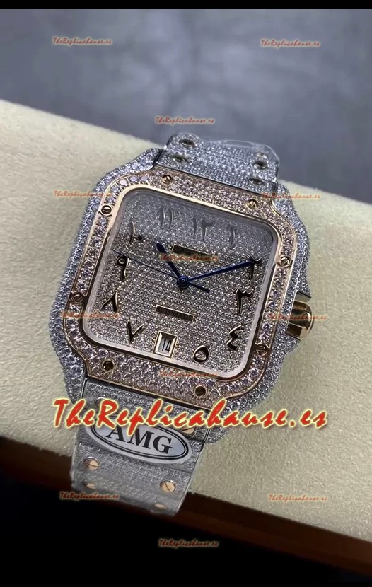 Cartier "Santos De Cartier" Acero 904L Diamantes Dial Árabe Répilca a Espejo 1:1 - 40MM - Diamantes Genuinos