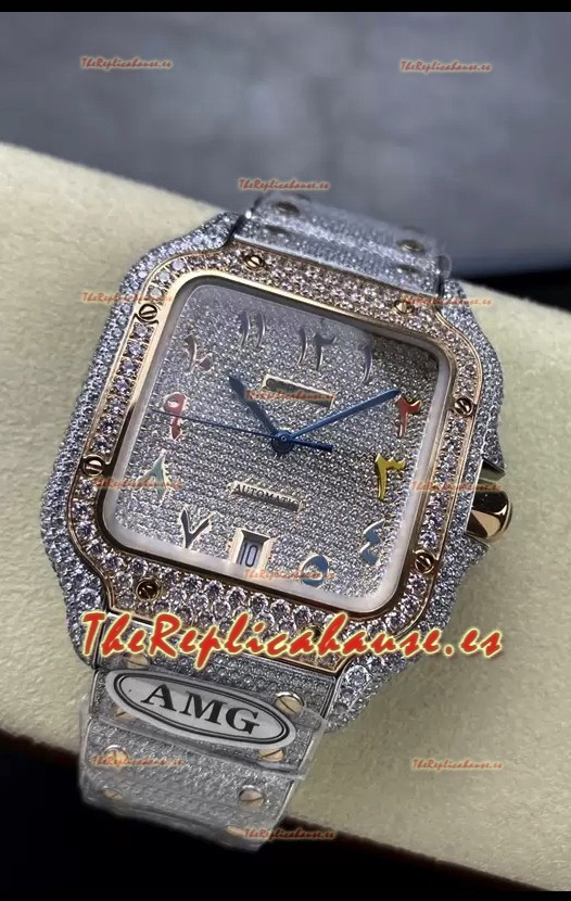 Cartier "Santos De Cartier" Acero 904L Diamantes Coloreados Dial Árabe Réplica Espejo 1:1 - 40MM - Diamantes Genuinos