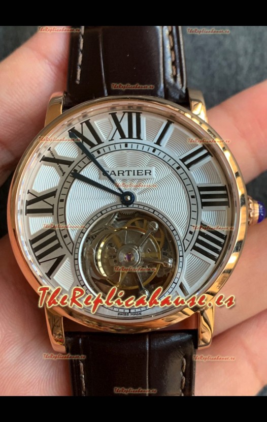 Rotonde De Cartier Flying Tourbillon Reloj Réplica Suizo en Oro Amarillo Reloj Super Clone