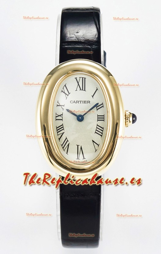 Cartier Baignoire Oro Amarillo Reloj Réplica Suizo Super Clone 1:1 Correa Negra