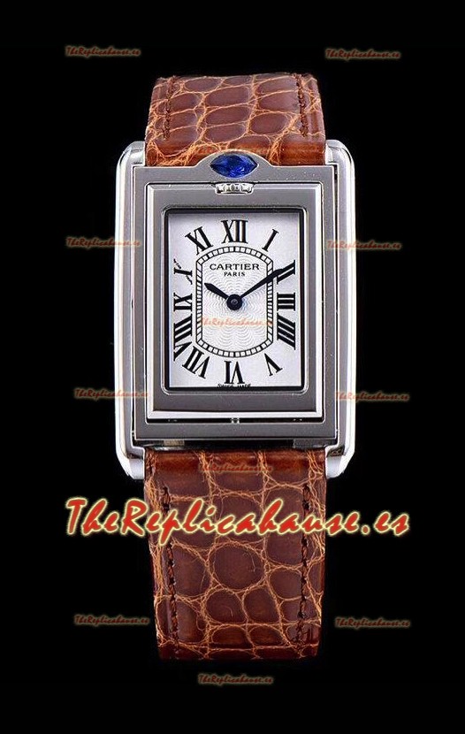 Cartier Tank Reversible Reloj Réplica Cuarzo Suizo en Caja Acero - Correa Marrón