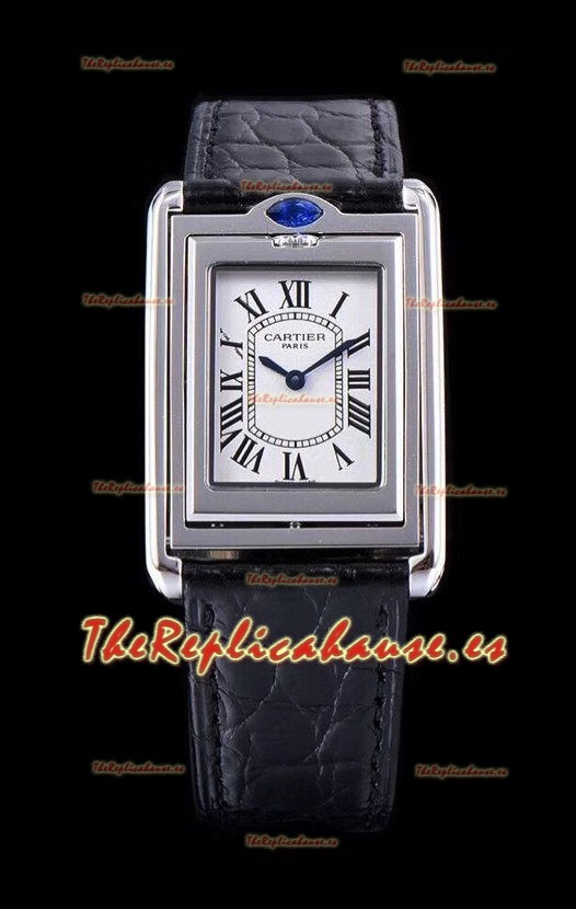 Cartier Tank Reversible Reloj Réplica Cuarzo Suizo en Caja Acero - Correa Negra