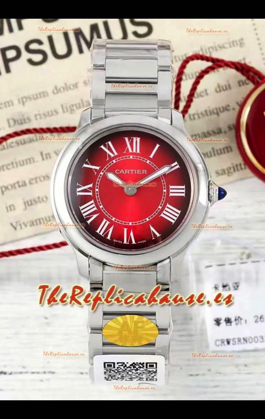 Cartier Ronde Must 29MM Cuarzo Suizo Dial Rojo Reloj Réplica Suizo Espejo 1:1 