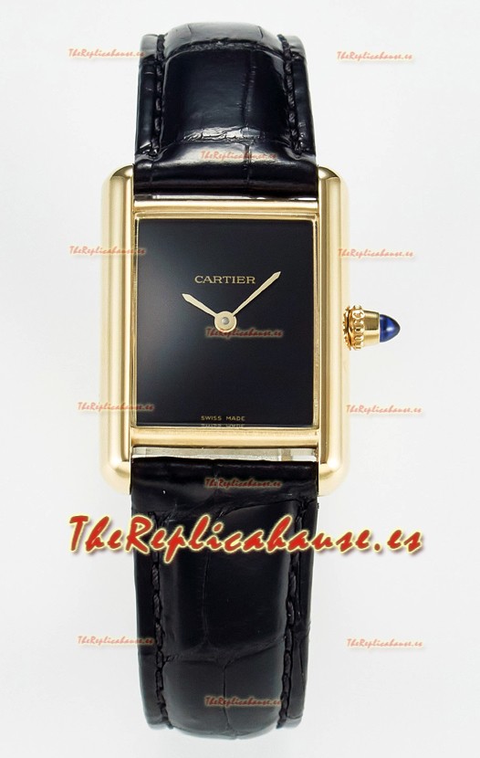Tank Must Cartier Super Clone Edition 29MM Reloj en Caja Oro Amarillo Dial Negro 