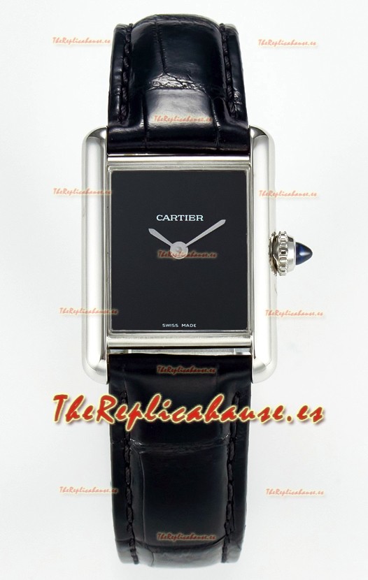 Tank Must Cartier Super Clone Edition 29MM Reloj en Caja Acero Dial Negro 