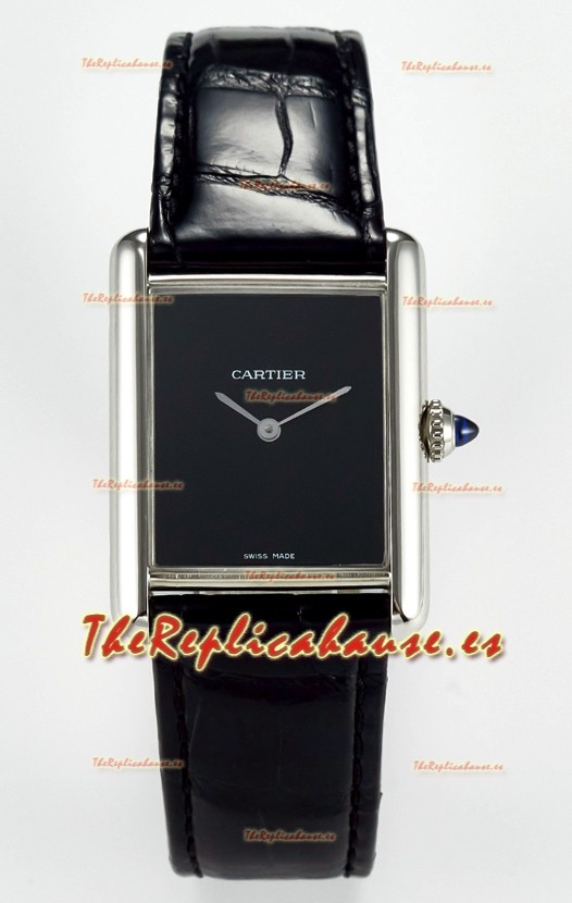 Tank Must Cartier Super Clone Edition 33.7MM Reloj en Caja Acero Dial Negro 