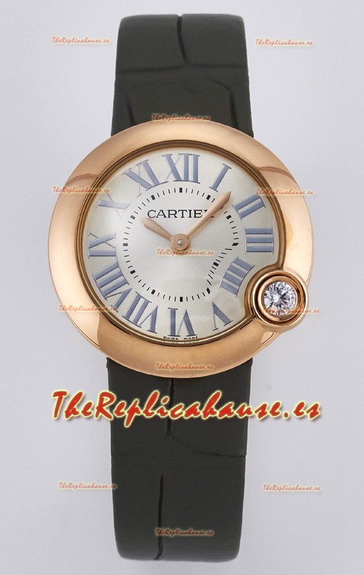 Ballon Blanc De Cartier Reloj Super Clone 30MM en Caja Oro Rosado Correa Verde