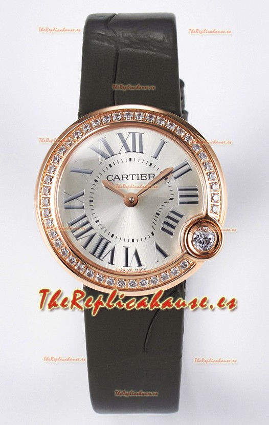 Ballon Blanc De Cartier Reloj Super Clone 30MM en Caja Oro Rosado Correa Verde