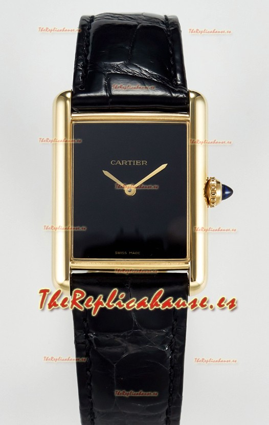 Tank Must Cartier Super Clone Edition 33.7 Reloj en Caja Oro Amarillo Dial Negro