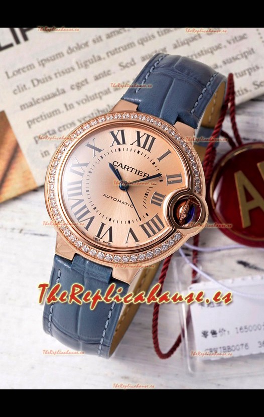 Ballon De Cartier Suizo Automático Dial Oro Calidad Espejo 33MM en Chapado Oro Rosado