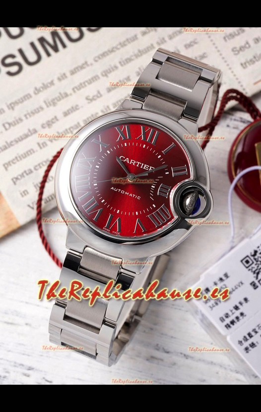 Ballon De Cartier Suizo Automático Dial Rojo Calidad Espejo 33MM en Acero Inoxidable 