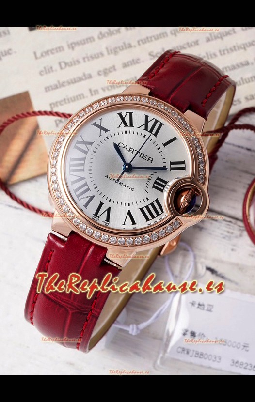 Ballon De Cartier Reloj Suizo Automático Dial Plateado Calidad Espejo 33MM chapado en Oro Rosado