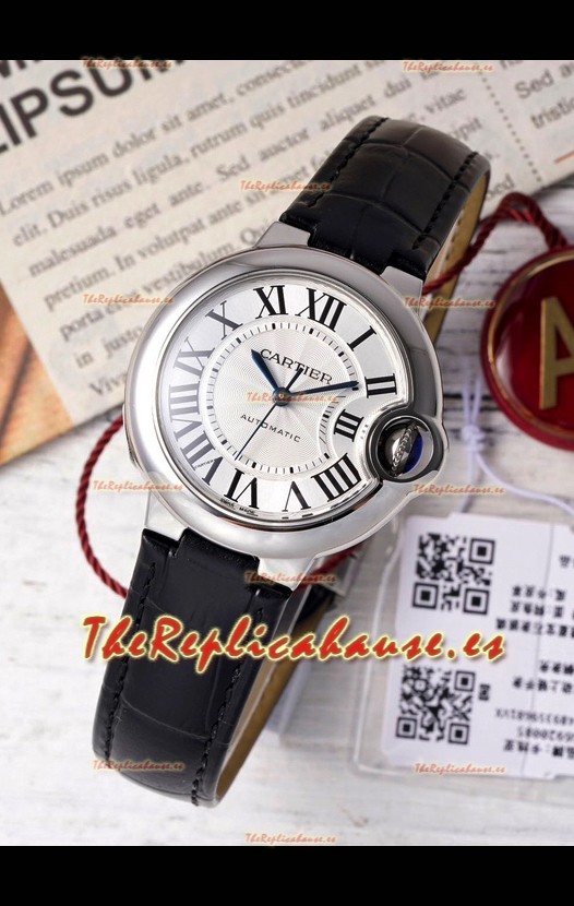Ballon De Cartier Reloj Suizo Automático Dial Blanco Calidad Espejo 33MM en Acero Inoxidable 