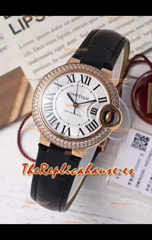 Ballon De Cartier Reloj Suizo Automático Calidad Espejo 1:1 33MM chapado en Oro Rosado