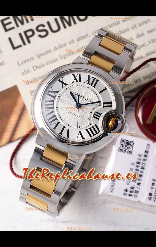 Ballon De Cartier Reloj Suizo Automático Dial Blanco Calidad Espejo 33MM Caja de Dos Tonos