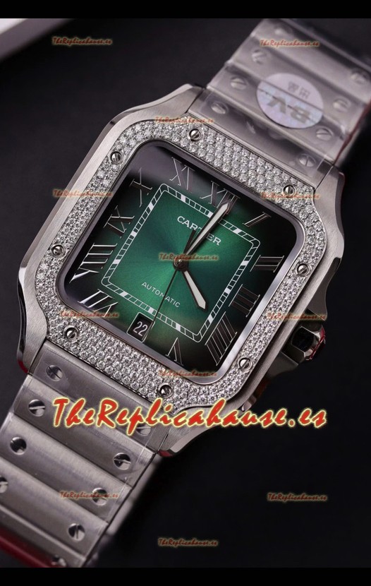 Cartier Santos De Cartier Acero 904L Dial Verde Super Clone Reloj Réplica 40MM