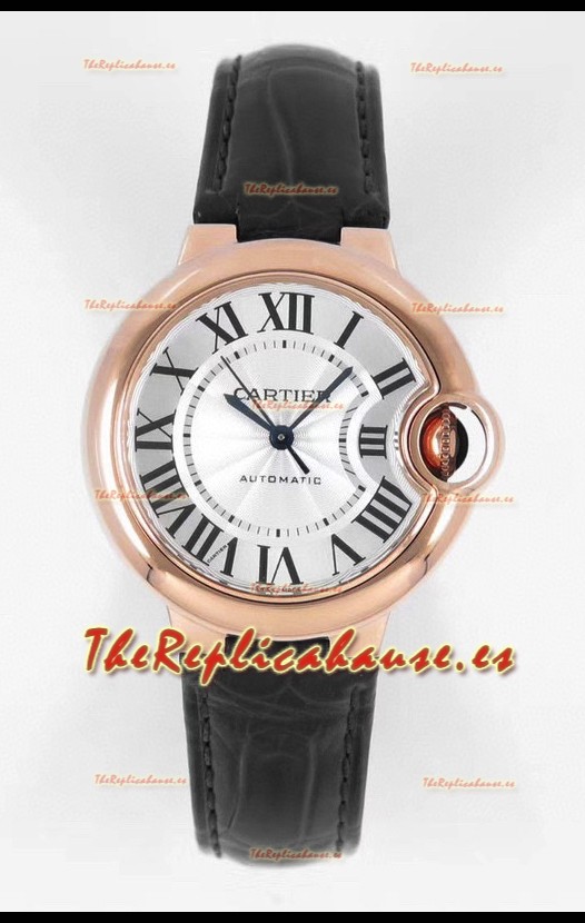 Ballon De Cartier Suizo Automático Calidad Espejo 1:1 33MM Chapado en Oro Rosado