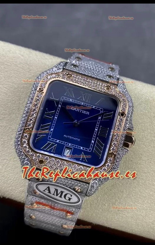 Cartier "Santos De Cartier" Dos Tonos Dial Azul Réplica a Espejo 1:1 - 40MM - Diamantes Genuinos
