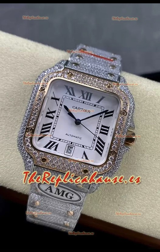 Cartier "Santos De Cartier" Dos Tonos Dial Blanco Réplica a Espejo 1:1 - 40MM - Diamantes Genuinos
