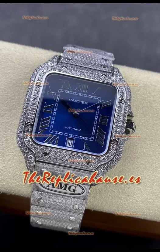 Cartier "Santos De Cartier" Dial Azul Acero 904L Réplica a Espejo 1:1 - 40MM - Diamantes Genuinos