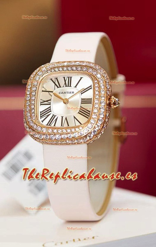 Coussin De Cartier Rose Gold Reloj Réplica Suizo Correa Blanca