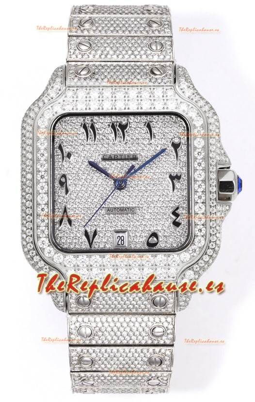 Cartier "Santos De Cartier" Acero Inoxidable W/ Diamantes Dial Árabe Réplica Espejo 1:1 - 40MM - Diamantes Genuinos
