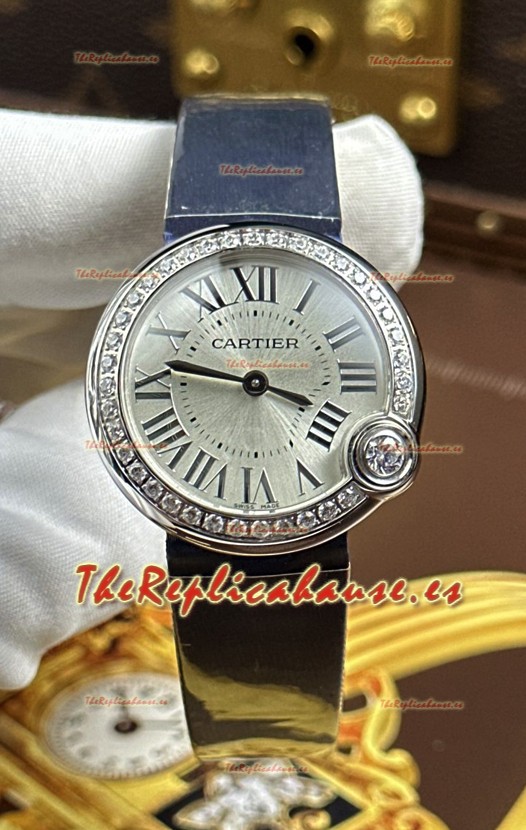 Ballon Blanc De Cartier Cuarzo Suizo Reloj Réplica en Caja Acero Correa de Tela