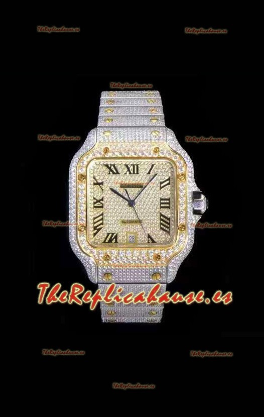 Santos De Cartier Reloj Réplica Suizo con Diamantes incrustados, Dial en dos Tonos de color 40MM