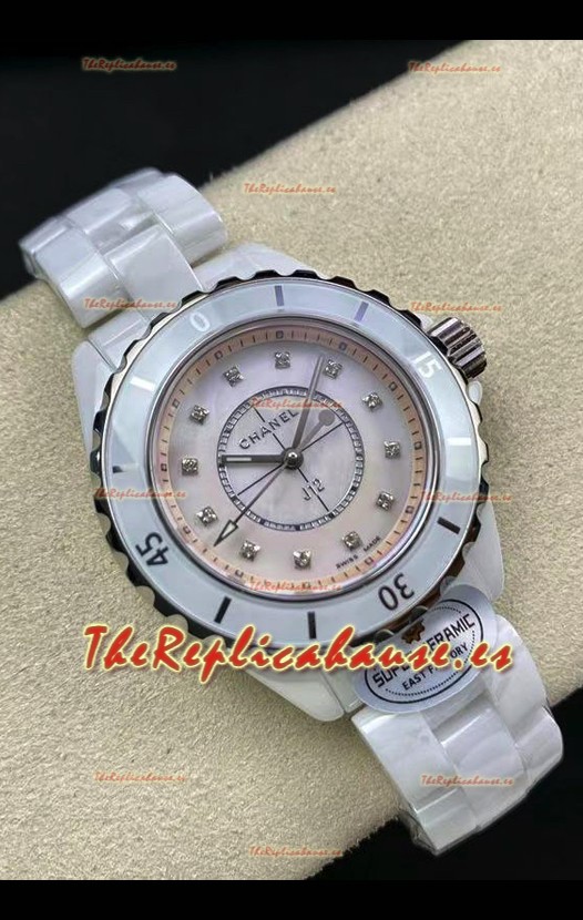 Chanel J12 Ladies Blanco Caja Cerámica Dial Perla Reloj Réplica Espejo 1:1