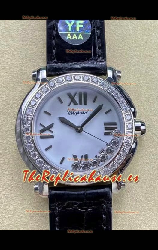 Chopard Happy Sport Reloj Espejo 1:1 Cuarzo Suizo 36MM en Acero 904L Dial Blanco