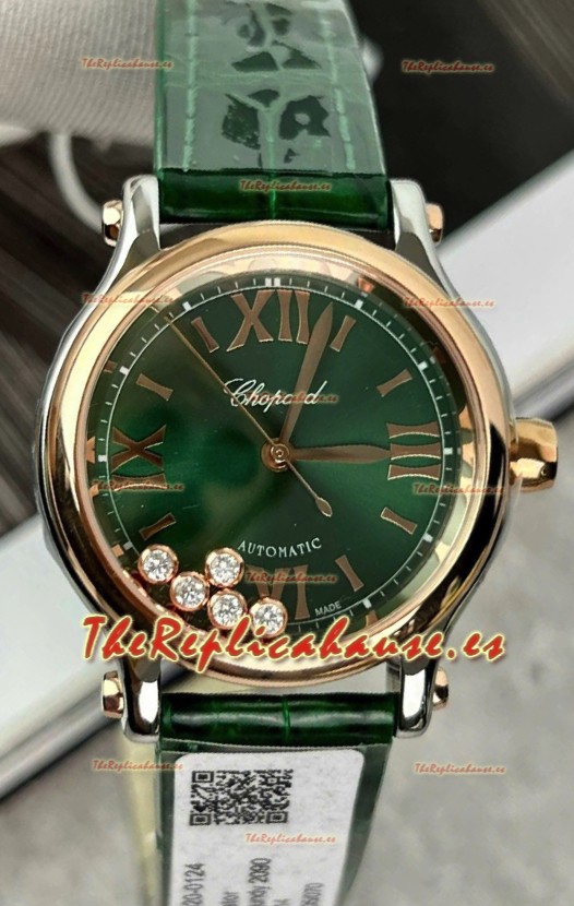 Chopard Super Clone Happy Sport Reloj Oro Rosadoen Dial Verde - Movimiento Automático 36MM