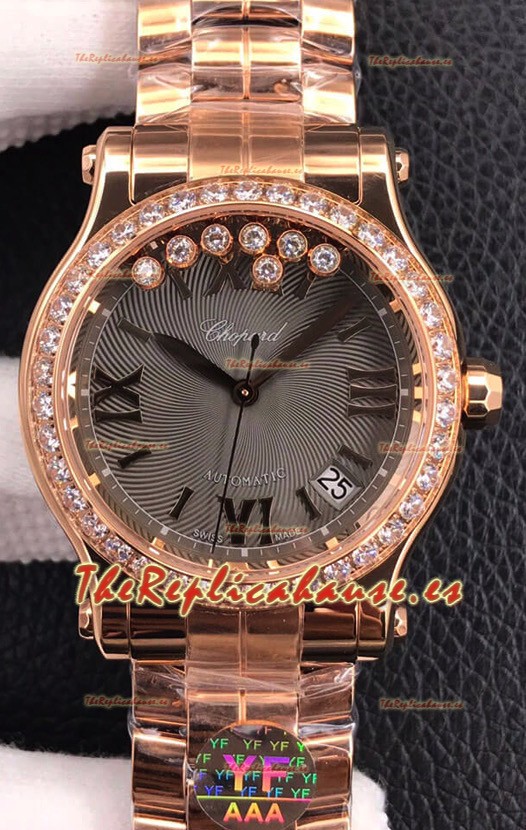 Chopard Happy Sport Reloj Réplica Suizo Automático a espejo 1:1 en Oro Rosado - 36MM Ancho