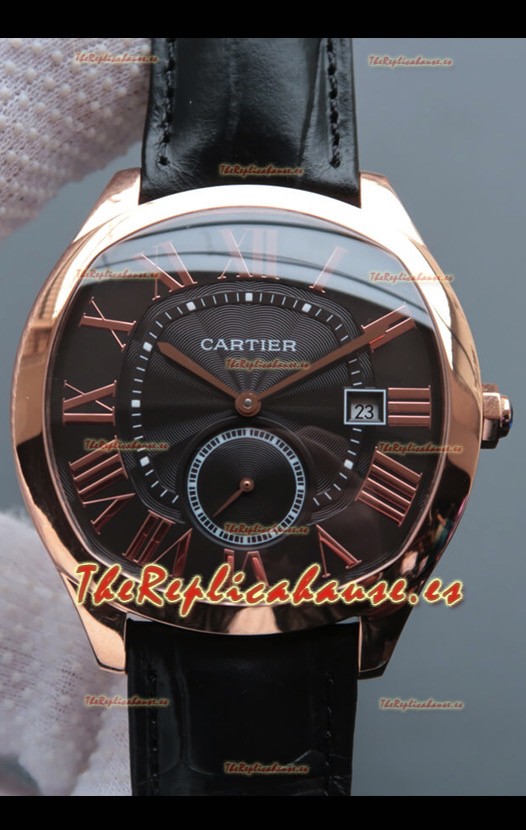 Drive De Cartier Reloj Réplica a espejo 1:1 Chapado en Oro Rosado - Dial Marrón Brown