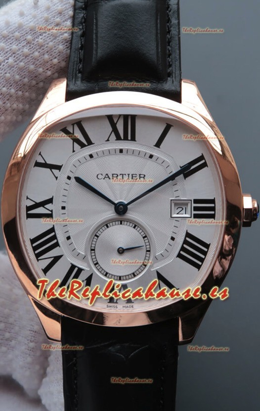 Drive De Cartier Reloj Réplica a espejo 1:1 chapado en Oro Rosado - Dial Blanco