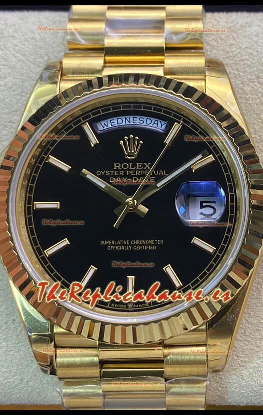 Rolex Day Date Presidential Reloj Oro Amarillo 18K 36MM - Dial Negro Calidad a Espejo 1:1