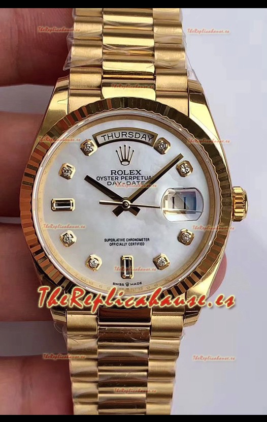 Rolex Day Date 36MM Oro Amarillo M128238 Dial Blanco Madre Perla Reloj Réplica a Espejo 1:1
