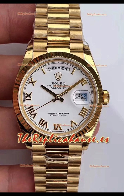 Rolex Day Date 36MM Oro Amarillo M128238 en Dial Blanco Arábigos Reloj Réplica a Espejo 1:1