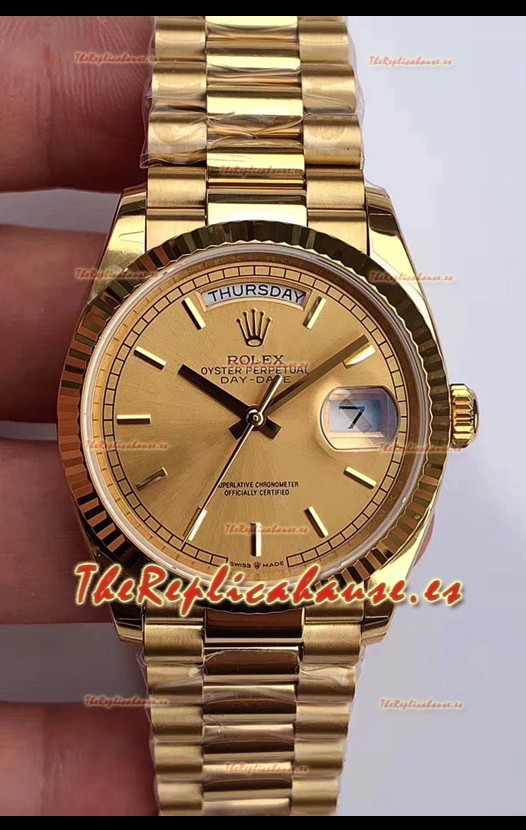Rolex Day Date 36MM Oro Amarillo M128238-0045 en Dial Dorado Reloj Réplica a Espejo 1:1