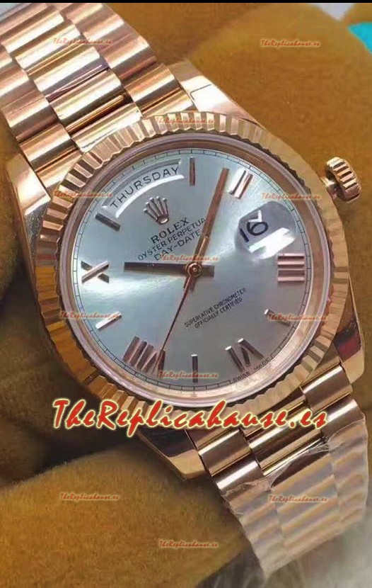 Rolex Day Date 40MM 228235 1:1 Oro Rosado Dial Plateado Reloj Réplica a Espejo 1:1