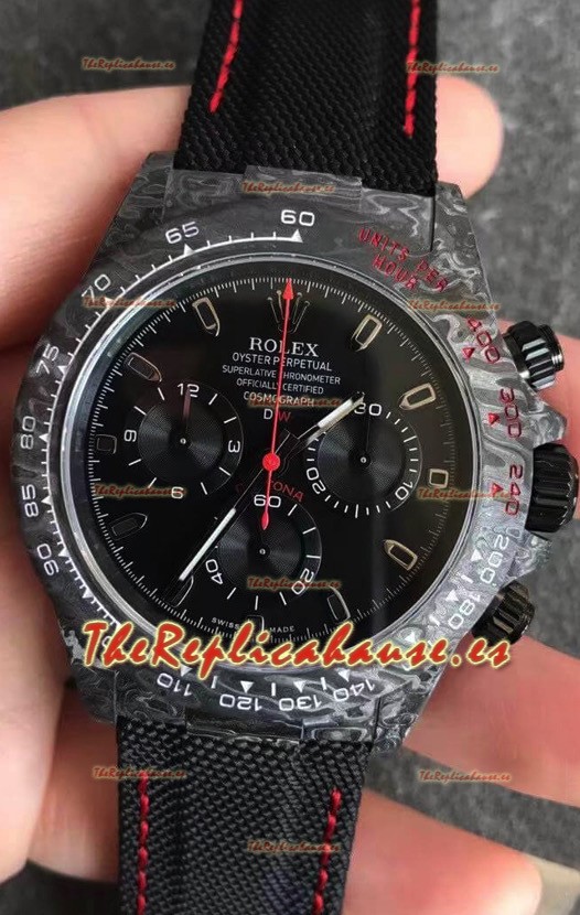 Rolex Daytona DiW Caja Carbono Forjado Réplica a Espejo 1:1 Correa de Nylon - Full Black Dial 