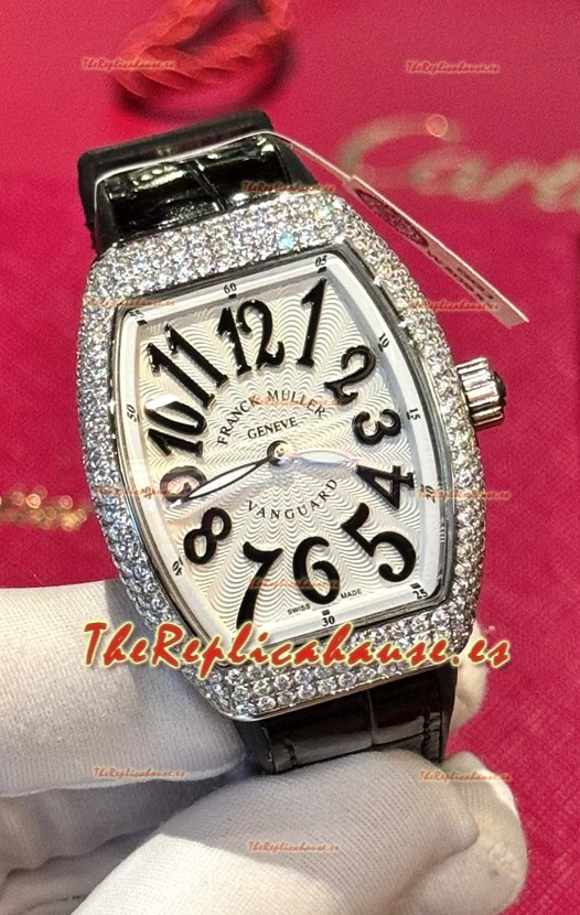 Franck Muller V32 Cuarzo Suizo Mossanite Reloj Réplica 1:1 36MM Numerales Negro