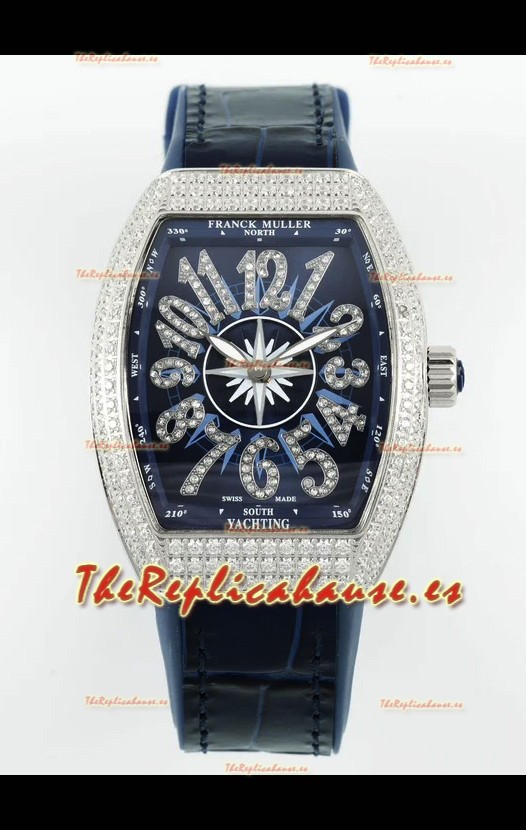 Franck Muller Vanguard V32 Dial Azul - Caja Diamantes Reloj Réplica Suiza